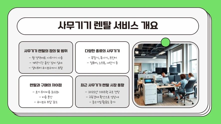 노란우산렌탈의 리코 IM 2500으로 출력된 다양한 문서들